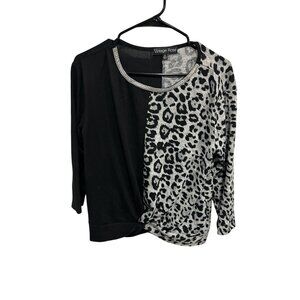 Vintage Rose Leopard Print Rhinestone Knot Top Size M Statement 90s Minimalism